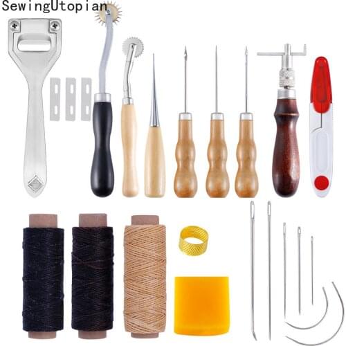 21pcs/set Leather Punch Stitching Carving Working Sewing Saddle Groover DIY Leather Craft Tool Kit for Personalizing