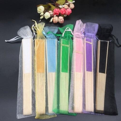 24 pcs/lot White Mix Color Folding Elegant Silk Hand Fan with Gift bag Wedding & Party hand fan bamboo 21cm