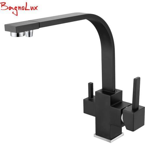 Bagnolux Wholesale New Osmosis 100% Copper Swivel Square Style Sink Mixer Drinking Water Kitchen Faucet 3 Way Water Filter Tap