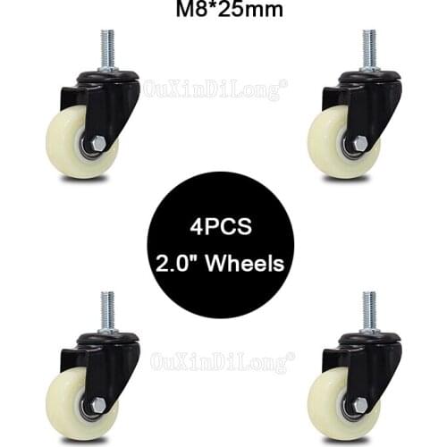 4PCS Mute 2.0" Wheel Loading 50kg Replacement Swivel Casters Rollers Wheels With M8*25 Screw Rod Furniture Hardware JF1831