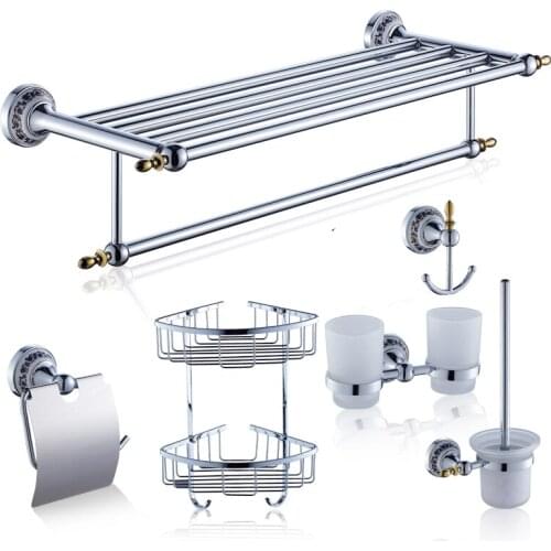 Antique Bathroom Accessory Set Ceramic Zinc-alloy Metal Chrome Finished Bathroom Hardware Sets Ceramic Bathroom Products