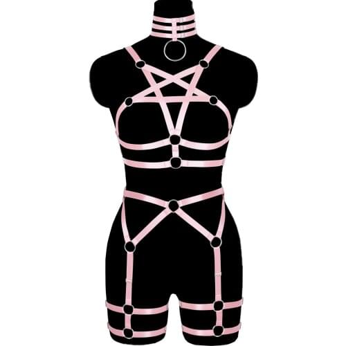 Bdsm Collar Harness Pentagonal Goth Women Bondage Suspender Slim Body Binding Strappy Erotic Hollow Out Adjust Exotic Lingerie