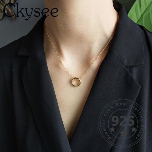 Ckysee News Design 925 Sterling Silver Necklace Gold Irregular Circle Pnedant Necklace For Fashion Women Minimalist Fine Jewelry