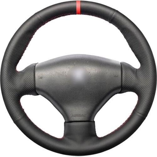 Black PU Faux Leather Red Marker Handsewing Car Steering Wheel Cover for Peugeot 206 1998-2005 206 SW 2003-2005 206 CC 2004 2005