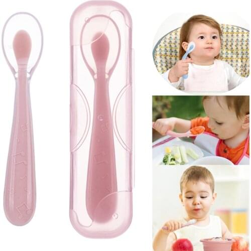 Feed Spoon Portable tableware baby learning to eat soft head training spoon wholesale baby feeding silicone elbow spoon for kids
