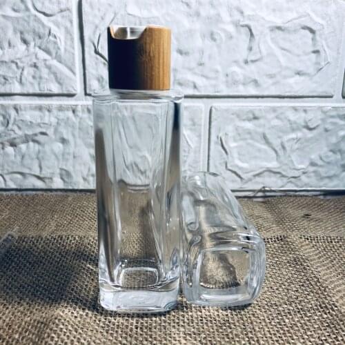 Engraving logo 75ml Empty Clear Square Glass Dropper Essential Oil Bottles With Pipette Bamboo Disc Cap Rubber Top For Skincare