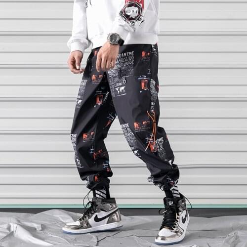Hip Hip Streetwear Mens Printed Joggers Pants Loose Breathable Casual Sweatpants Male Trousers Elastic Waist Harem Pants Men