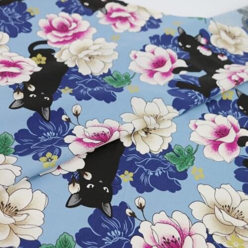 1 yard*110cm flower cat cotton fabric vintage dress clothing fabric Japan