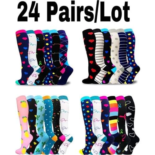 24 Pairs/Lot Compression Stockings Crossfit Golf Tube Fit Sports Outdoor Marathon Men Women Compression Socks Knee Stockings