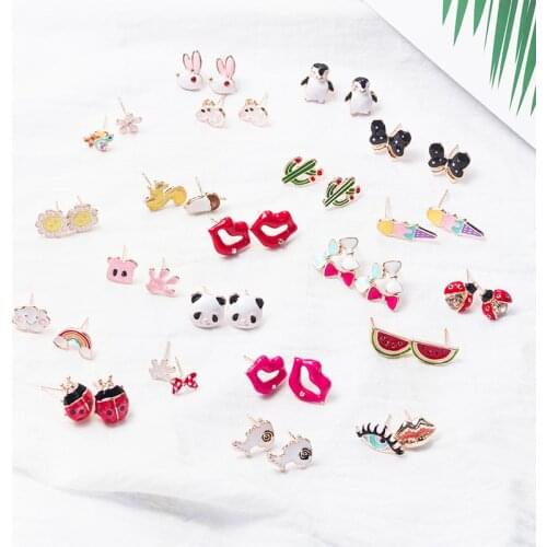 Korean Multiple Oil Insect Animal Fruit Statement Earrings for Women Girl Gold Color Metal Plant Stud Earrings Holiday Jewelry