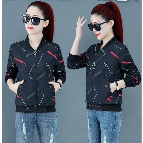New Spring Autumn Thin Women Jacket Casual Basic Coat Pocket Zipper Jackets Print Female Windbreaker Loose Outwear Plus Size 4XL