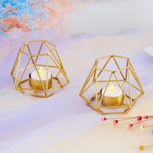 Hot 4 Pcs Metal Geometric Design Tea Light Votive Candle Holders Hollow Tealight Candle Holders for Wedding Home Decoration