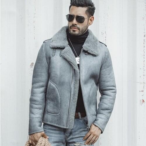 Winter Genuine Leather Jacket Men Real Fur Shearling Jackets Sheepskin Coat Short Chaqueta Cuero Hombre wp17a359 KJ1415