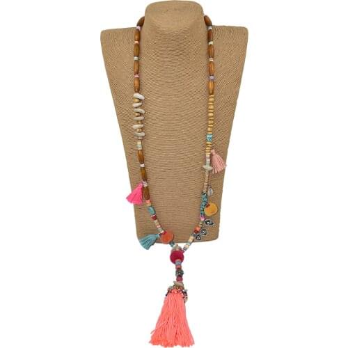 New Clothing accessories Bohemian ethnic beaded chains tassel Necklace colorful Pompoms long fringe Buddha Pendants Necklace