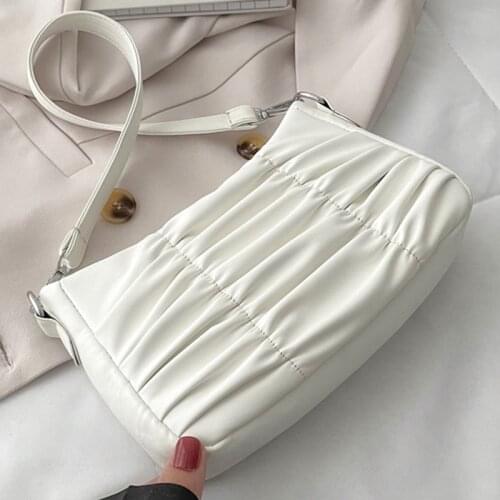 Solid Color Pleated Baguette Shoulder Bags For Women 2021 PU Leather Womens Designer Zipper Handbag Female Travel Armpit Bag