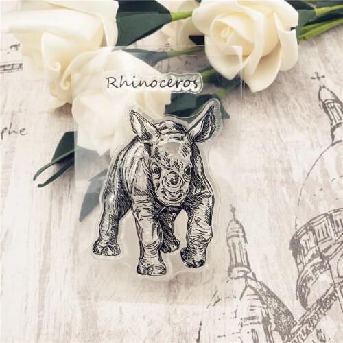 Hot 6*9cm Cute rhino Transparent Clear Stamps / Silicone Seals Roller Stamp for DIY scrapbooking photo album/Card Making