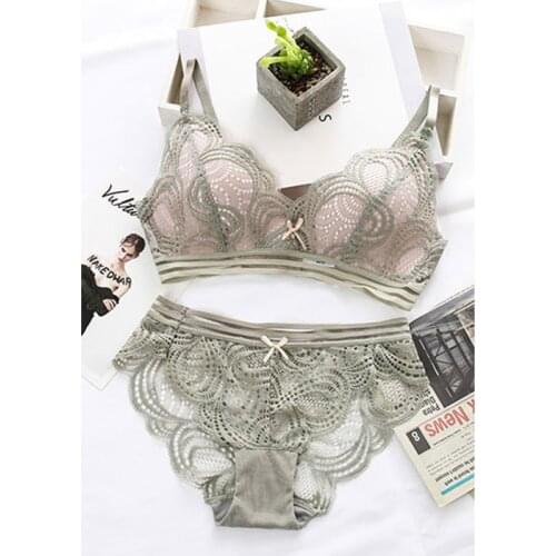 Sexy Mousse gathered thin lace wireless Girl underwear set feminine transparent bow bra summer bras
