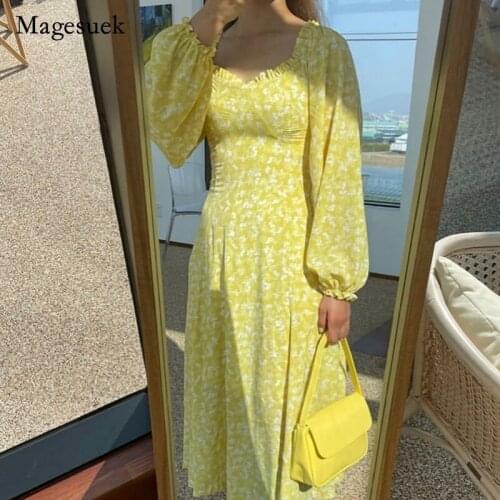 Chic Vintage Long Sleeve Floral Dress Women Summer 2021 Loose Elegant Casual Dress Female Plus Size Party Dresses Vestidos 14004