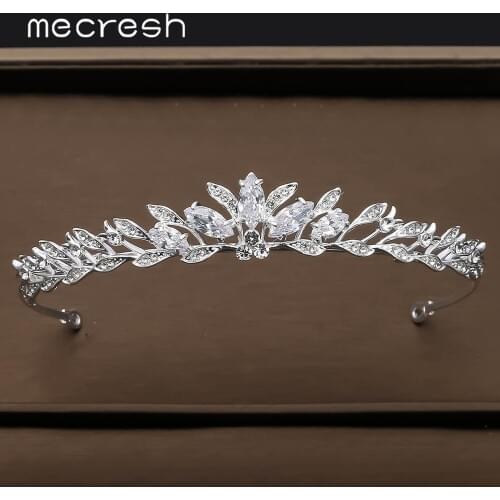 Mecresh Wedding Tiaras and Crowns Women Prom Hair Ornaments Zircon Pageant Bridal Hair Accessories Leaves Headband HG241