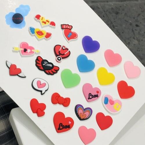 1Pack Mix Kinds of Heart-Shaped Garden Shoe Decoration PVC DIY Wristband Kids Shoe Accessories Shoes Charms X-Mas Gift