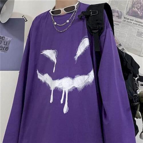 Retro Long-sleeved T-shirt Men Tshirt Women Harajuku Spoof Fun Cartoon Printing Student Loose Women Tops Punk Clothes