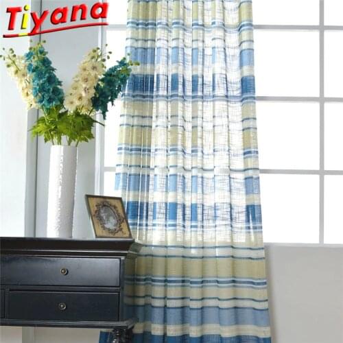 Yellow /Blue Striped Modern Curtain For Living Room Cotton Linen Semi Blackout Curtains for Bedroom Home Decoration W-HM438#30