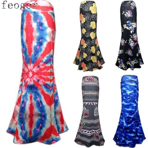 FEOGOR summer casual womens clothing Midi skirt Summer plus size skirt high waist stretch print bag hip skirt mid-length skirt