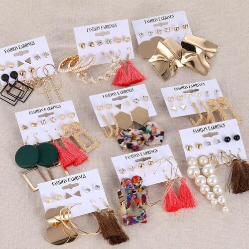 FNIO Women Earrings Set Acrylic Pearl Earrings For Women Bohemian Leopard Tassel Earrings 2020 New Brincos Fashion Jewelry