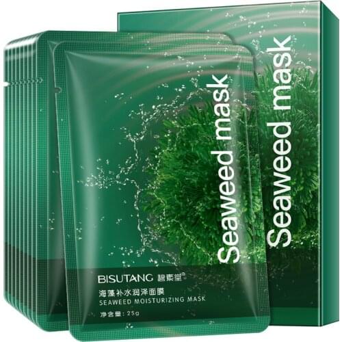 10 Pieces Seaweed Moisturizing Silk Facial Masks Shrink Pores Refresh Film Anti-Aging Oil-control Depth Replenishment Korea Mask