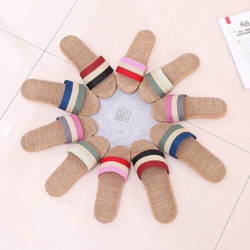 2020 Summer Flax Slippers Women Men Casual Linen Slides Outdoor Non-Slip Breathable Home Slippers Indoor Shoes Female Sandals