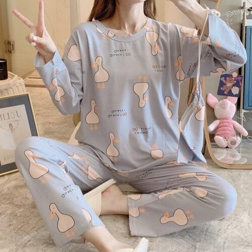 2020 Autumn Korean Long Sleeve Print Pajama Sets for Women Loose Sleepwear Suit Pyjamas Femme Homewear Pijama Mujer Home Clothes