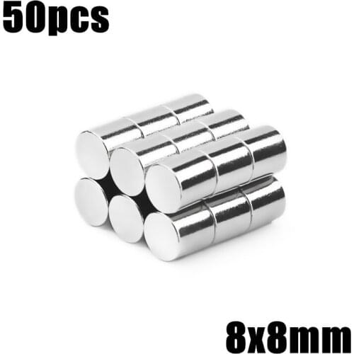 50pcs 8x8mm Super Powerful Strong Bulk Small Round NdFeB Neodymium Disc Magnets Dia 8mm x 8mm N35 Rare Earth NdFeB Magnet