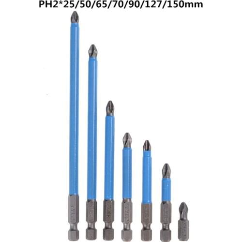 7Pcs PH2 Hex Shank Magnetic Screwdriver Bits 25-150mm Long Reach Electric Screwdriver Bit Phillips/Cross Head