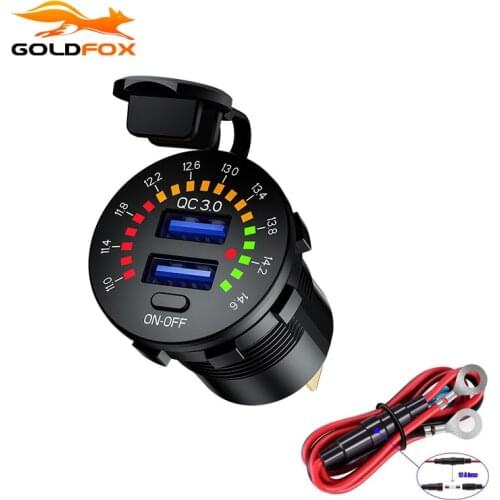 12V 24V Car Charger Quick Charge 3.0 Dual USB Car Charger Waterproof 18W USB Car Charger with LED Voltmeter ON OFF Switch