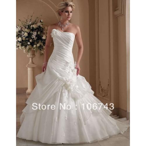Free shipping 2016 new style hot sale Sexy bride wedding sweet princess Custom size flowers draped bridal dress