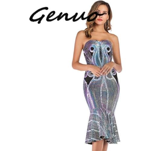 Strapless Sequin Summer Dress Women 2019 Elegant Sexy Blackless Long Party Dress Slim Evening Clud Bodycon Mermaid Dresses 2XL