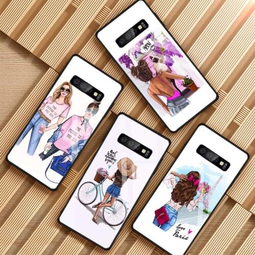 Cartoon girl Tempered Glass Phone Case For Samsung Galaxy A6 A6S A8 A8S J6 J8 2018 S8 S9 S10 PLUS NOTE 8 9