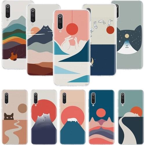 Abstract Art Cat Mount Fuji Japan Landscape Phone Case For Xiaomi Mi Note 10 11 9 8 10T 9T CC9 A1 A2 A3 5X 6X Pocophone F1 X3 F2