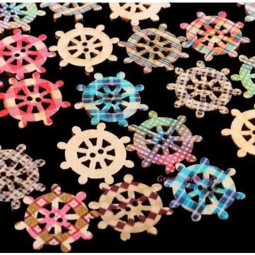 30mm 15pcs Sewing Wood Buttons Screw Propeller Button Scrapbooking Colored 2 Holes Mixed Beads For Garment Gift Craft Decoration