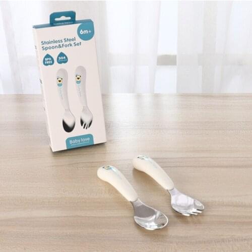 Cute Cartoon Baby Kids Childrens Spoon Fork Set Stainless Steel Cutlery Tableware Dinnerware