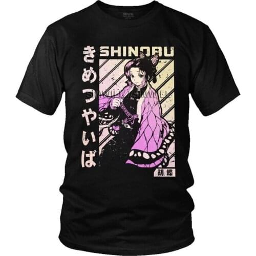 Kimetsu No Yaiba T Shirt Men 100% Cotton Print T-shirt Anime Manga Tshirt Short Sleeve Demon Slayer Shinobu kocho Tee Top