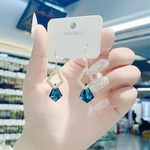 Geometric blue pendant 2021 trend exquisite Elegant Fashion Simple Women jewelry Earrings Korean Personality Woman earring