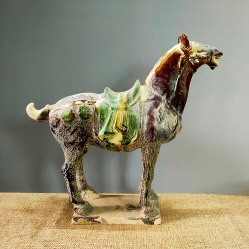 Elaborate Chinese Famous Tang Dynasty Craftsmanship Tang Sancai Ceramic Collection Home Decoration Brown Horse Statue