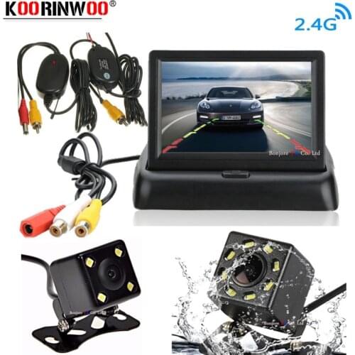 Koorinwoo Wireless Adopter 4.3" HD Foldable TFT LED Car Monitor Dash With Car Rear View Camera Reverse Backup Trunk Camera Kit