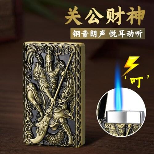 Creative Metal Engrave Jet Lighter Butane Gas Lighter Inflatable Cigar Lighter Windproof Blue Flame Cigarette Lighter Men Gifts