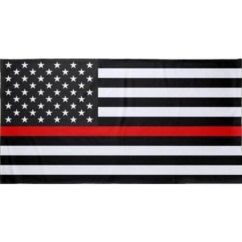 Cool Black Red Line American Flag Beach Towel Novelty Red Line US Flag Bath Towels for Adult USA Firefighters Birthday Gifts