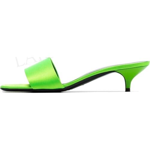 LAIGZEM Neon Green Women Sandals Slip On 5CM Heels Mules Slides Anti Slippery Casual Summer Ladies Shoes Woman Size 38 39 43