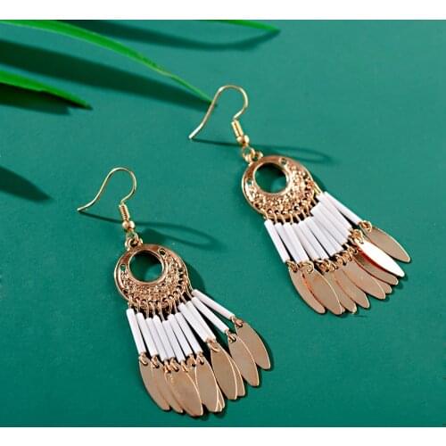 Summer Ethnic Womens Round Alloy Long Tassel Dangle Earrings Bohemia Alloy Jhumka Earrings Wholesale