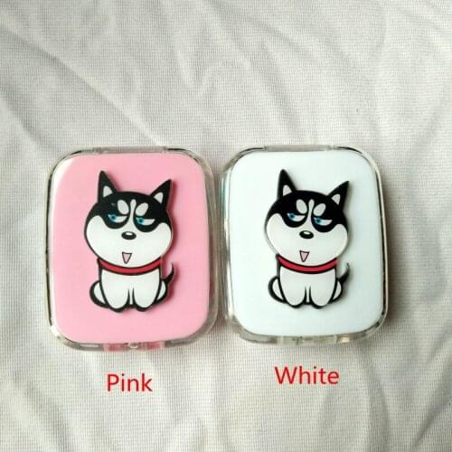 LIUSVENTINA DIY Acrylic Cute Pet Dog Siberian Husky Contact Lens Case with Mirror Box Container for Color Lenses Gift for Boys