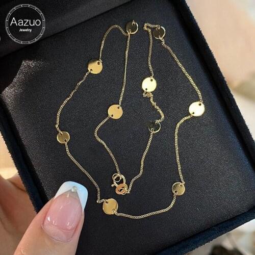 Aazuo Fashion Hot sale Instagram Stype 18K Orignal Yellow Gold Round Card Chain Necklace Gifted for Women Au750